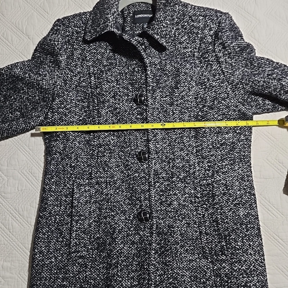 London Fog Womens Wool Blend Black And White Tweed Coat Large - Picture 6 of 11